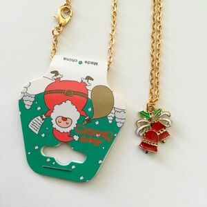 New Gold Tone Christmas Bell Charm Necklace